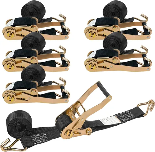 Paquete de 6 correas de trinquete de 2 pulgadas x 15 pies, correas de amarre resistentes con ganchos en J, 2000 LBS carga de trabajo, 6000 LBS