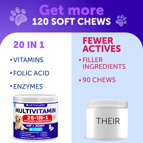 Miniatura 2 de Multivitamínico masticable para perros con glucosamina 26 en 1 - Vitaminas y suplementos para perros - Multivitamínico para perros mayores