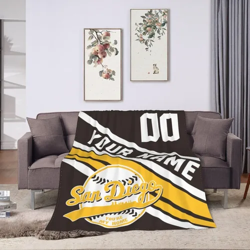 Miniatura 26 de Wream Manta personalizada para fanáticos de la cama, regalo de béisbol con nombre y número de ciudad de béisbol, manta de forro polar de invierno