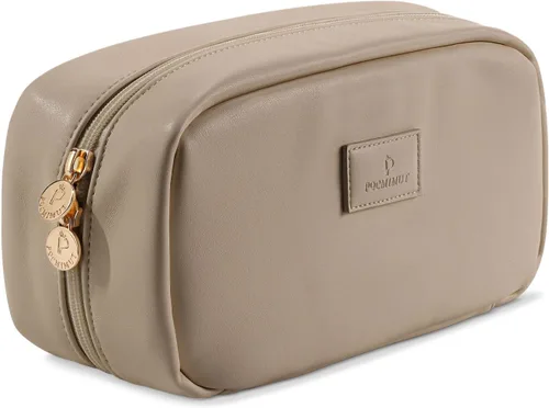 Pocmimut Bolsa de maquillaje, bolsa de maquillaje plana abierta, accesorios para automóvil, organizador de artículos esenciales de viaje con