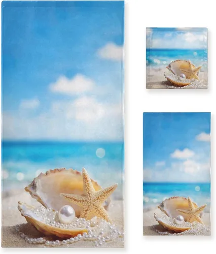 Miniatura 23 de Naanle Juego de 3 toallas suaves de lujo con diseño de tortuga marina oceánica, 1 toalla de baño+1 toalla de mano + 1 toallita, multiusos para baño
