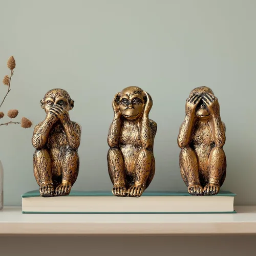 Miniatura 6 de Juego de estatuas de 3 monos sabios – Hear No Evil See No Evil Speak No Evil – Figuras de mono de resina para decoración de oficina y hogar – Opción
