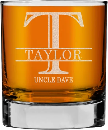 Miniatura 9 de Monograma grabado de cristal de whisky Rocks de 11 onzas (letra S), regalos de bourbon personalizados de la A-Z para hombres, día del padre, vidrio