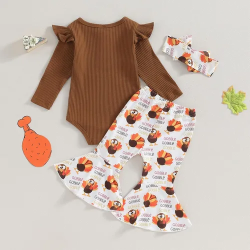 Miniatura 78 de Kuriozud Conjunto de mameluco con volantes para bebé recién nacida, con volantes, lindo conjunto de pantalones acampanados con diadema