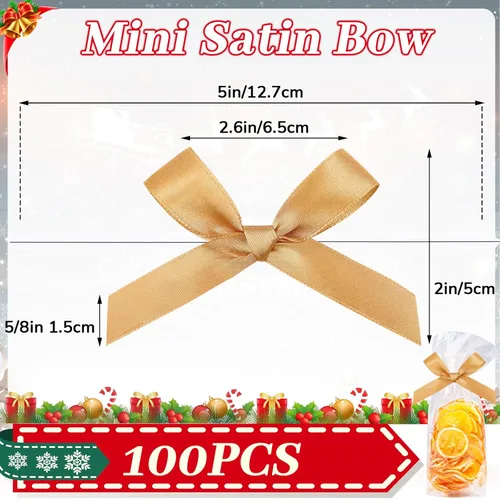 Miniatura 2 de Gejoy 100 mini lazos de oro macizo de 2.6 pulgadas para envolver regalos, lazos de satén preatados, bolsas de manualidades para bodas, cumpleaños