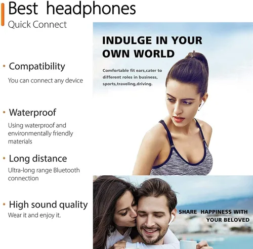Miniatura 5 de Auriculares inalámbricos Bluetooth 36H Bluetooth 5.0 con funda de carga inalámbrica, IPX6 Auriculares intraurales impermeables con control táctil