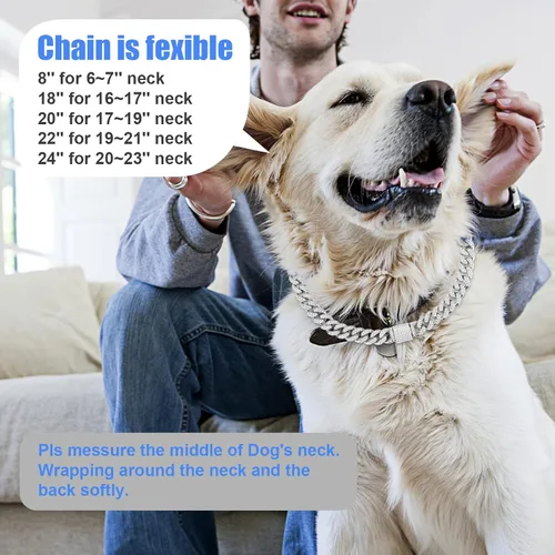Miniatura 3 de Collar cubano de cadena para perro, collar de metal plateado para caminar con hebilla segura, collar de cristal cubano para mascotas, accesorios