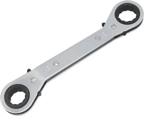 Miniatura 7 de Llave de trinquete universal reversible de 0.748 x 0.827 in, extremo de caja métrica de doble desplazamiento, acero Cr-V chapado en cromo mate