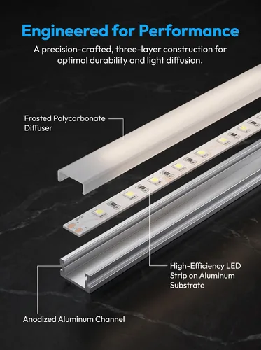 Miniatura 6 de Cefrank Barra de Luz para Estantería de Iluminación Bajo Armario - Listada UL - Bajo Perfil - Ahorro de Energía - Fría al Tacto - Blanco Cálido