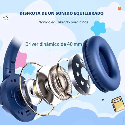 Miniatura 7 de Auriculares para niños con cable para la escuela, límite de volumen de 85/94 dB, auriculares con cable sobre la oreja para niños y niñas con Azul