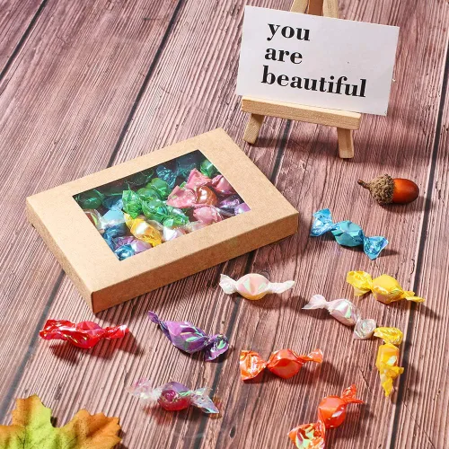 Miniatura 6 de BENECREAT Paquete de 30 cajas de papel kraft de 5 x 3 x 0.6 pulgadas con ventana de PVC transparente, caja de regalo para dulces, galletas y otras