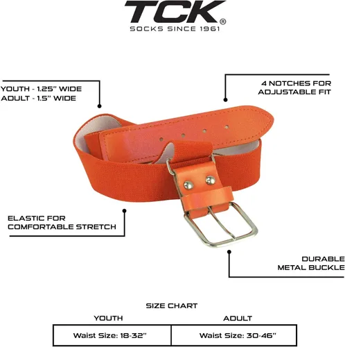 Miniatura 3 de TCK Combo de calcetines y cinturón de béisbol o sóftbol, tallas para jóvenes y adultos para niños y niñas, hombres y mujeres Naranja