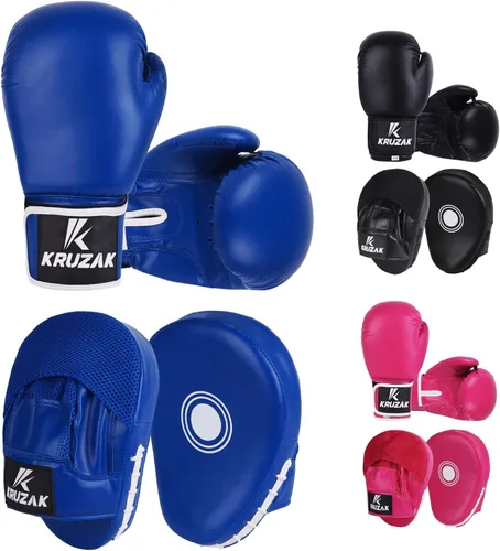 Miniatura 12 de Kruzak - Juego de guantes de boxeo y guantes de boxeo para kickboxing y Muay Thai MMA, kit de fitness con almohadillas de boxeo para artes marciales