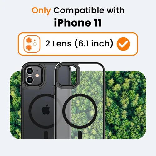 Miniatura 2 de Funda para iPhone 11 con protector de pantalla, compatible con MagSafe, ultra delgada, translúcida, mate, a prueba de golpes, color negro