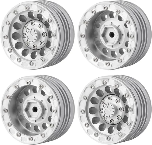 Miniatura 6 de MOHERO Llantas de aleación Beadlock de 1/10 de 1.9 pulgadas para RC Cralwer Axial SCX10 CC01 D90, paquete de 4 unidades (plata mate)