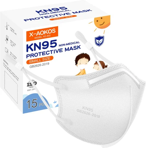 Miniatura 8 de Mascarillas protectoras KN95 para niños, paquete de 15, máscaras respiradoras desechables de 5 capas con cintas elásticas ajustables para las orejas