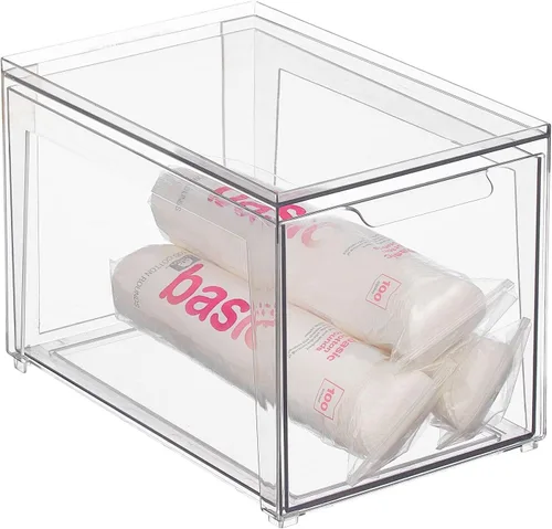 Miniatura 10 de mDesign - Contenedores organizadores de almacenamiento de baño apilables de plástico con cajón frontal extraíble para encimera de baño, tocador