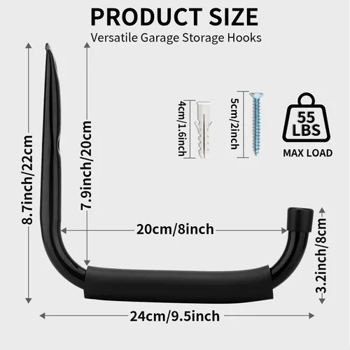 Miniatura 2 de Ganchos de almacenamiento de garaje y jardín, colgador de brazo jumbo resistente, ganchos de escalera de 9.5 pulgadas para sillas plegables