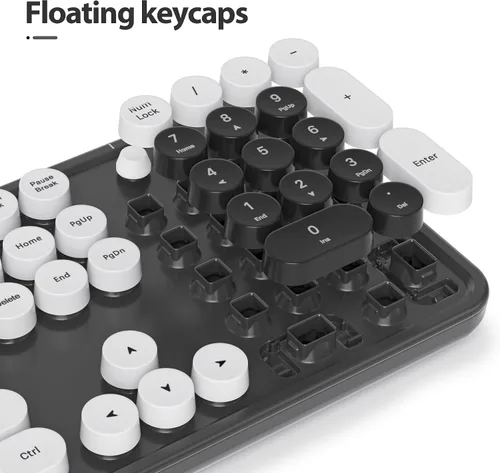 Miniatura 6 de Teclado punk retro, teclado de máquina de escribir de tamaño completo, diseño de llave flotante, USB con cable, con soportes plegables compatibles