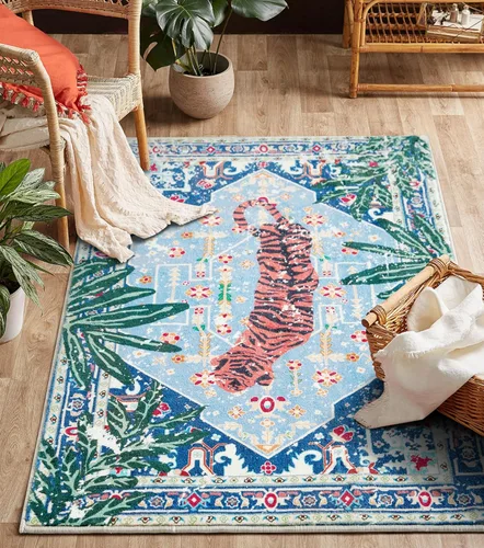 Miniatura 18 de Alfombras hippie, alfombras de 2 x 3 de lana sintética tropical rosa boho para baño, cocina, entrada interior pequeña. Alfombra moderna vintage