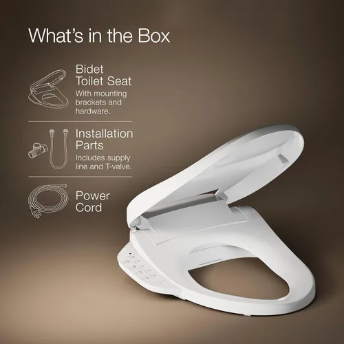 Miniatura 11 de Kohler PureWash E590 Asiento de Inodoro Bidé Alargado con Calefacción, Blanco con Panel Lateral, Agua Tibia, Secadora, Tapa de Cierre Silencioso