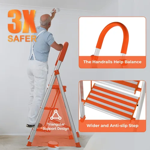 Miniatura 4 de LUISLADDERS Taburete de 3 escalones, escalera plegable ligera, de aluminio antideslizante con empuñadura de goma, capacidad de 350 lb, escaleras
