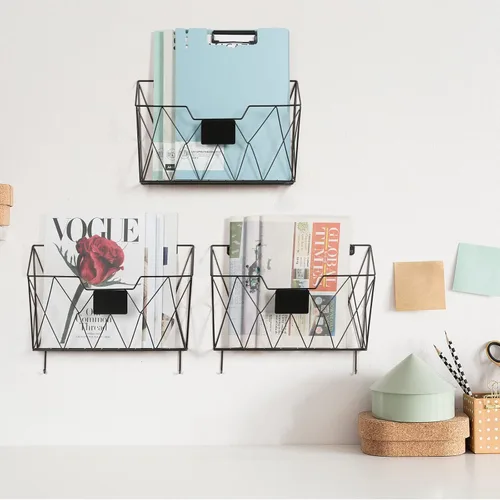 Miniatura 4 de OYEAL Organizador de archivos de pared colgante de metal, 3 bolsillos, organizador de correo montado en la pared con ganchos para oficina y hogar