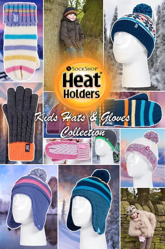 Miniatura 5 de Heat Holders - Gorro de invierno con pompones y manoplas con forro térmico para niños con orejeras.