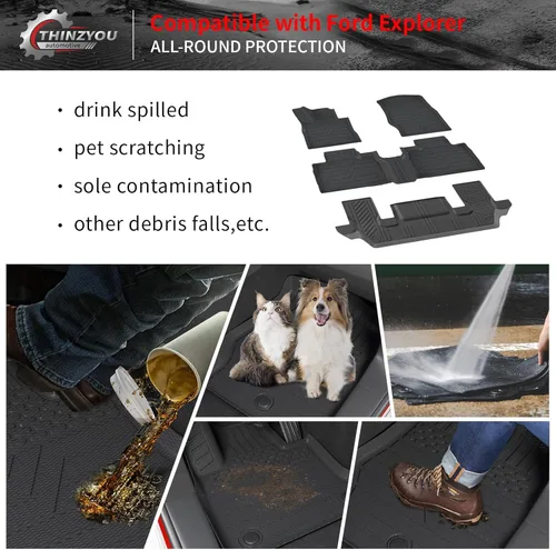 Miniatura 4 de Alfombrillas de Piso Compatibles con Ford Explorer 2020-2026 de 6 Asientos, Alfombrilla de Maletero, Forro de Carga TPE, Protector de Asiento