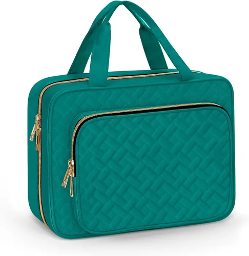 Miniatura 22 de Bolsa de aseo Wedama para mujer, bolsa de viaje grande para cosméticos, bolsa de aseo colgante para baño, bolsa de maquillaje impermeable de PVC Rosa