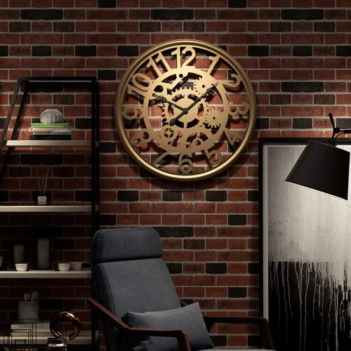 Miniatura 2 de Reloj de pared retro hueco circular engranaje reloj de pared silencio creativo minimalista moda personalidad metal hierro artesanía bar restaurante