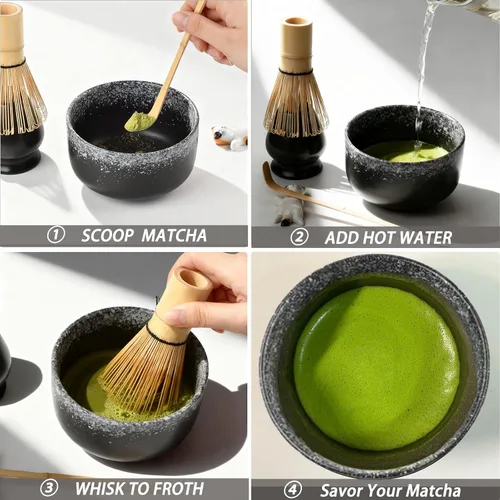Miniatura 2 de Juego de Té Matcha, Accesorios de Matcha, Juego de Batidor de Matcha Incluye Tazón de Matcha, Batidor de Bambú para Matcha, Cuchara Medidora, Negro