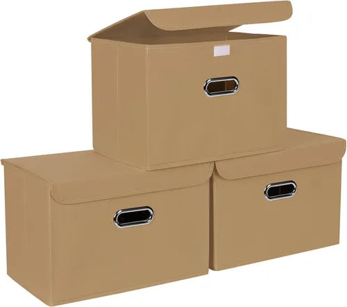 STOREONE Contenedores de Almacenamiento de Tela en Forma de Cubo Plegables, Organizador Contenedor Cesta Plegable con Tapas y Asas de Metal, para