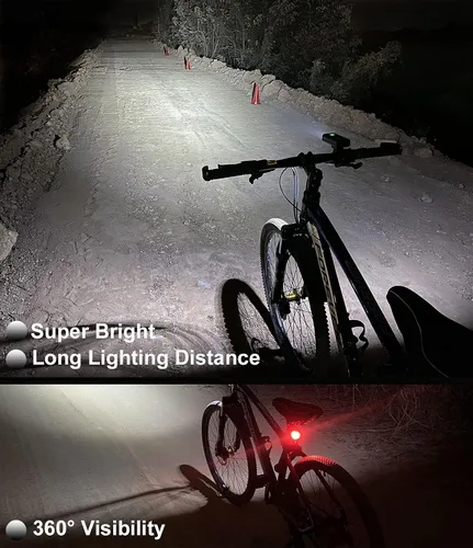 Miniatura 5 de Luces de bicicleta para conducción nocturna, luz de bicicleta de 6400 mAh delantera y trasera, USB C recargable, súper brillante, 1200 lúmenes