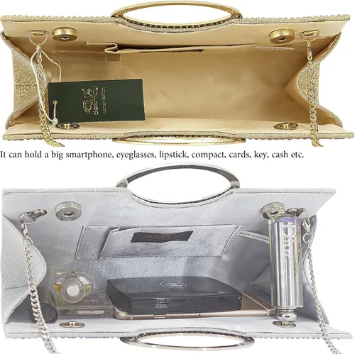 Miniatura 29 de Dexmay - Bolso de mano con diamantes de imitación con asa de cristal para boda, fiesta, elegante bolso de mano para mujer