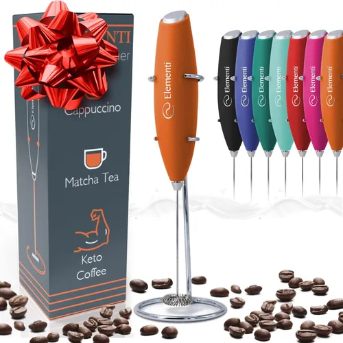 Miniatura 13 de Elementi Espumador de leche eléctrico de mano - Crea café cremoso, delicioso matcha y bebidas perfectas - Batidor compacto y mezclador con soporte