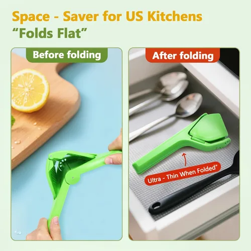 Miniatura 6 de Exprimidor manual plegable de limón con colador de pulpa Fácil de limpiar Diseño de ahorro de espacio Portátil duradero para cocina y Verde