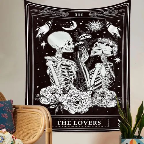 Miniatura 4 de Naykow Tapices de Calavera Negros y Blancos Esqueleto Gótico Grunge Oscuro Brujesco Decoración Colgante de Pared Tapiz para Dormitorio Estético