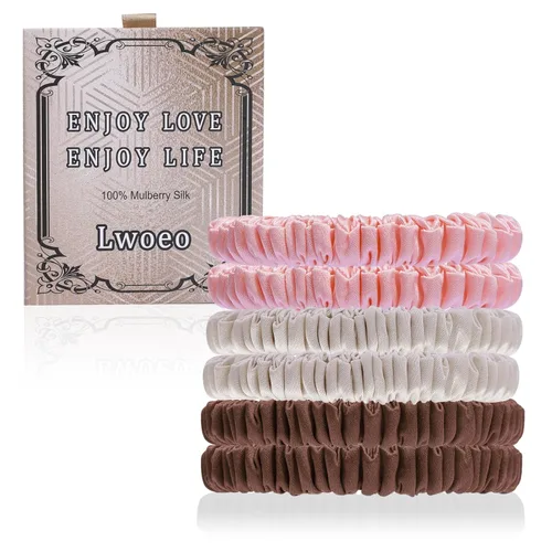Miniatura 11 de 6 ligas y coleteros de seda para el cabello: versátiles para cabello rizado, grueso o fino, color negro para mujer, lindos coleteros de satén