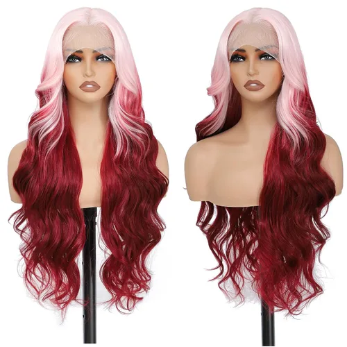 Miniatura 15 de Pelucas de encaje frontal rubias de 30 pulgadas X-TRESS con onda corporal, prediseñadas, peluca frontal de encaje sintético con raíces oscuras