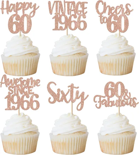 Miniatura 88 de Rsstarxi Paquete de 24 adornos para cupcakes vintage 2019 con purpurina negra para 5º cumpleaños, saludos a 5, cinco, 5, 5 fabulosos para cupcakes