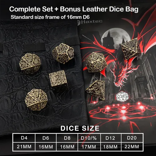 Miniatura 5 de Haxtec - Juego de dados de metal DND, dados poliédricos D&D compatibles con Dungeons and Dragons, regalo TTRPG, dados de metal bronce antiguo