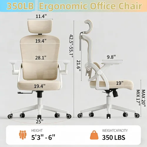 Miniatura 2 de Silla de oficina ergonómica, sillas de escritorio cómodas de 350 libras con reposacabezas ajustable y soporte de espalda lumbar, sillas