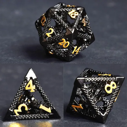 Miniatura 3 de RULE DICE Juego de dados DND de metal, 7 piezas de dados de dragón mágico cautivo D& Dice Set, diseño único, fantásticos dados de metal poliédricos