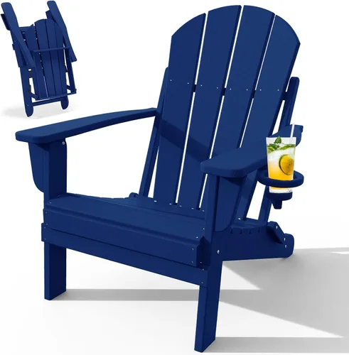 Miniatura 20 de Silla Adirondack plegable con soporte para tazas, sillas de patio de plástico HDPE para todo tipo de clima, silla para hoguera, sillas de césped al