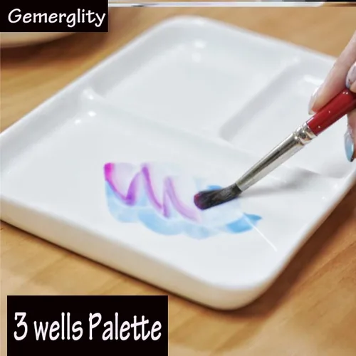 Miniatura 3 de Paleta de acuarela de porcelana de 10 x 7 pulgadas, bandeja de mezcla de cerámica, rectangular, paleta de pintura para pintores, gouache 3 Pozos