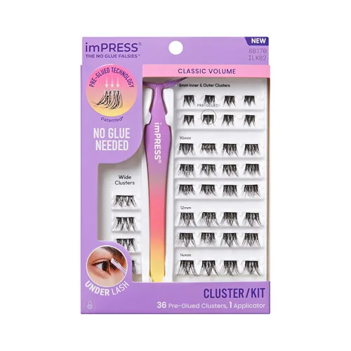 KISS imPRESS Falsies Pestañas Autoadhesivas, Pestañas de Aplicación, Pestañas de Volumen Glamorosas de 0.47 a 0.55 pulgadas, Negro, No Necesita