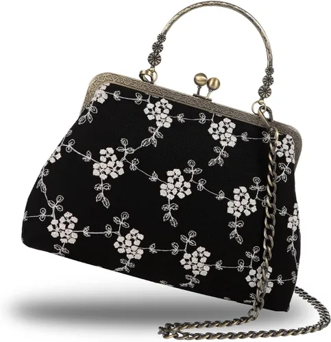 Miniatura 47 de Bolso floral con asa superior, bolso de noche Kiss Lock para mujer, bolso vintage