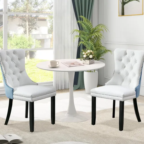 Miniatura 23 de Juego de 6 Sillas de Comedor Tapizadas de Terciopelo, Sillas Laterales de Cocina de Estilo Moderno con Ribete de Tachuelas y Patas de Madera, Anillo
