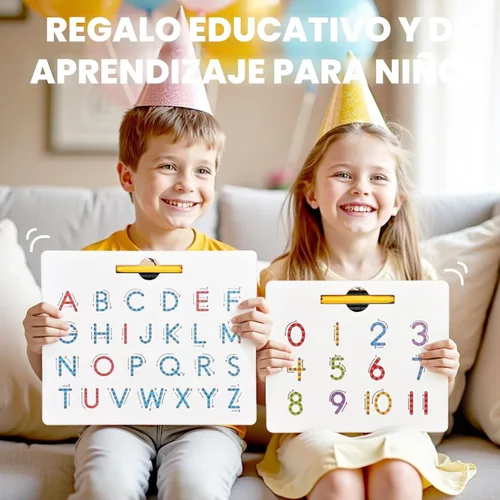 Miniatura 7 de GAMENOTE Juego de tableros magnéticos de letras y números de doble cara - Tablero de trazado de alfabeto y números para niños pequeños, práctica